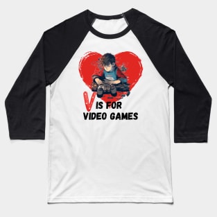 Valentines Day Boys Kids Son V Is For Video Games Gamer Baseball T-Shirt